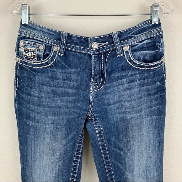 Miss Me Vintage Wash Rhinestone Bootcut Jeans - Picture 4 of 14